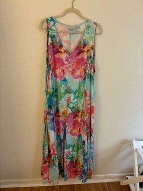 Soft Surroundings Pastel Floral Dress in Aqua, Pink, and Lavender